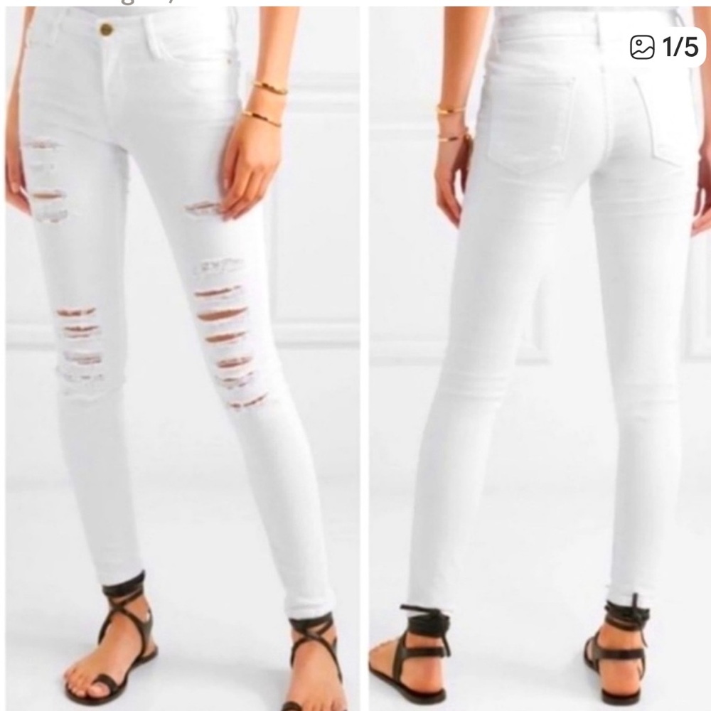 Frame White Distressed Skinny Jeans